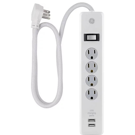 GE 4-Outlet 2-USB Surge Protector Extension Cord, 800J, 2.1A 46283