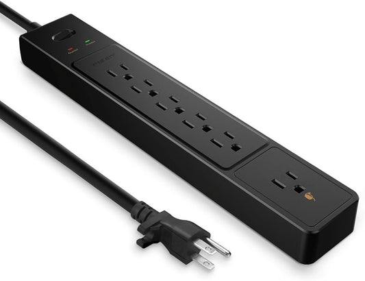 PISEN 6-Outlet Surge Protector Power Strip - Black